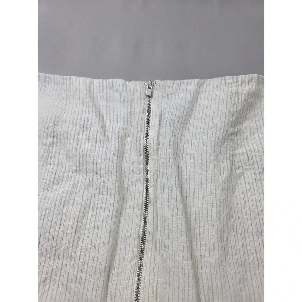 Banana Republic Pinstripe Linen Skirt White Gray Front Split Size 12